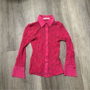 ANNE FONTAINE RARE Pink Lys Shirt Stretch Lace Shirt With Abstract Patterns 36